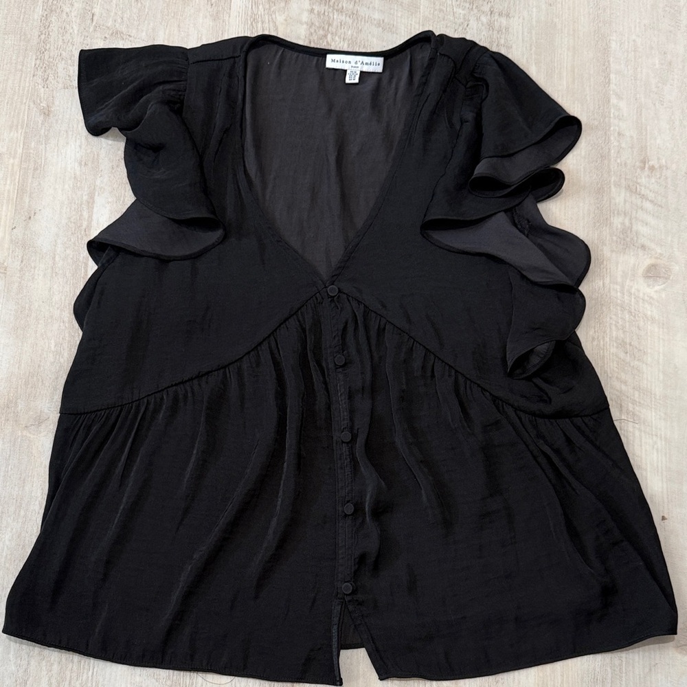 Elegant Black Ruffle Sleeve Blouse